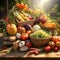 Golden Abundance: a bountiful harvest of sun-kissed fruits and vegetables