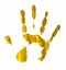 Golden acrylic texture, human hand