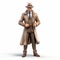 Golden Age-inspired 3d Model Preview: Trenchcoat Man With Toy-like Proportions