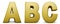 Golden alphabet. Golden glitter, font 3d render, letters A, B, C.
