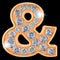 Golden ampersand symbol with diamonds. 3D rendering