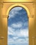 Golden archway with blue sky