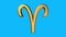 Golden Aries zodiac sign spinning animation seamless loop on blue background new quality unique animated dynamic motion