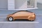 Golden autonomous car parking at the side of the road