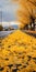 Golden Autumn: A Contemporary Candy-coated Road Of Yellow Leaves