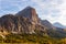 Golden autumn on the hill of Falzarego Pass, Dolomites, Italy