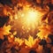 Golden Autumn Leaves Illuminated by Sunrays, AI Generated