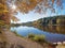 Golden autumn scenery at moor lake