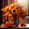 Golden Autumn: A Warm Bouquet of Sunflowers, Marigolds, and Autumn Leaves