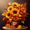 Golden Autumn: A Warm Bouquet of Sunflowers, Marigolds, and Autumn Leaves