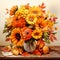 Golden Autumn: A Warm Bouquet of Sunflowers, Marigolds, and Autumn Leaves