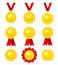 Golden Award or Distinction with Red Silk Ribbon as Token of Recognition of Excellence Vector Set