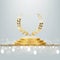 Golden award round podium with laurel wreath, shiny glitter and sparkles isolated on light background. Vector realistic