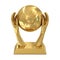 Golden award trophy with hands and soccer ball