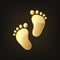 Golden baby footprints. Vector illustration.