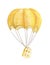 Golden Baht is flying on a parachute. watercolor illustration