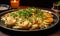 Golden Baked Scalloped Potatoes Topped with Melted Cheese and Fresh Herbs on a Plate