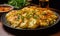 Golden Baked Scalloped Potatoes Topped with Melted Cheese and Fresh Herbs on a Plate