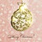 Golden ball with a pattern on pendant, gorgeous Christmas card with festive elements