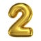 Golden balloon font 3d rendering, number 2