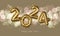 Golden banner 2024. 3D illustration 2024 Happy New Year greeting card. golden 3D digits balloons