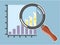 Golden bar graph increase Magnifying glass Vector