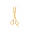 Golden barber scissors, isolated on a white background. Yellow hair accessory. Cute vector illustration
