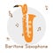 Golden baritone saxophone clipart cartoon style. Simple cute saxophone brass musical instrument flat vector illustration