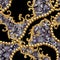 Golden baroque chain glamour snake skin seamless pattern. Watercolor hand drawn fashion gold and animal texture