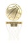 Golden basketball ball over hoop isolated