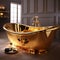 Golden bathtub in vintage bathroom luxury