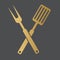 Golden BBQ grill cutlery icon