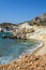 Golden beach and coastline at the Greek island of Milos