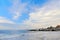 The Golden beach and cotton clouds sky on Pingtan Island