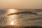 Golden beaches and fishing boats on the beach at dusk