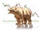 Golden bear on stock market data. Bearish market on financial stock exchange market