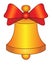 Golden Bell with a red bow - vector full color picture for coloring. Christmas or New Year element or school bell. Signal, notific