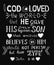 Golden Bible verse John 3 16 For God so loved the world, made hand lettering with hearts on black background.