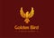 Golden bird in flight creative symbol concept. Premium jewelry, fashion abstract business logo idea. phoenix, dove
