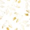 Golden birds flying seamless vector pattern. Repeating background with abstract birds faux metallic gold foil texture on