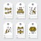 Golden birthday tags design on white background. Collection of party greeting cards in gold. Cute set for anniversary or