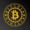 Golden bitcoin coin symbol with name, stars and gold chain. Crypto currency golden coin bitcoin icon isolated on black