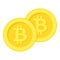 Golden Bitcoin Coins Flat Icon on White