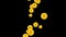 Golden Bitcoin coins flux moving in slow motion. 4k animation with alpha transparency.