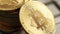 Golden Bitcoin coins on the laptop,