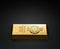 Golden Bitcoin laying on the gold ingot bullion bar with copy space above available. Bitcoin as a future gold most precious com