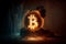 Golden bitcoin mining in deep mine cave, Generative AI