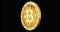 Golden Bitcoin spinning in perfect loop isolated on black background. 4K video. 3D rendering.