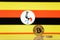 Golden bitcoin stands on a background of state flag of Uganda