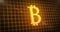 Golden bitcoin symbol over yellow grid against space